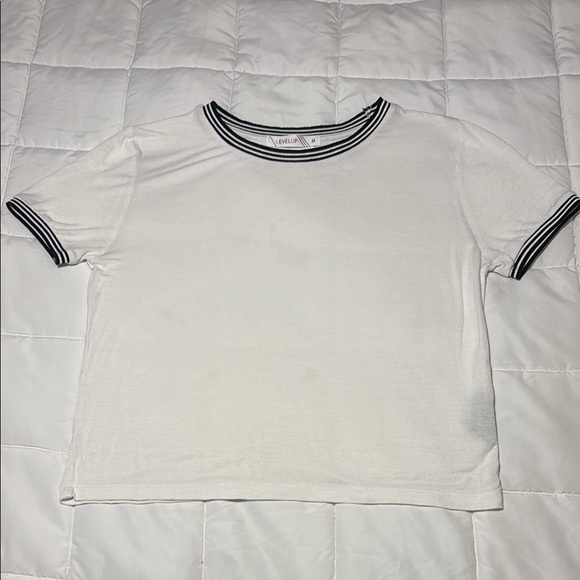 Tops - White T-Shirt with Black Ringer Trim Crop